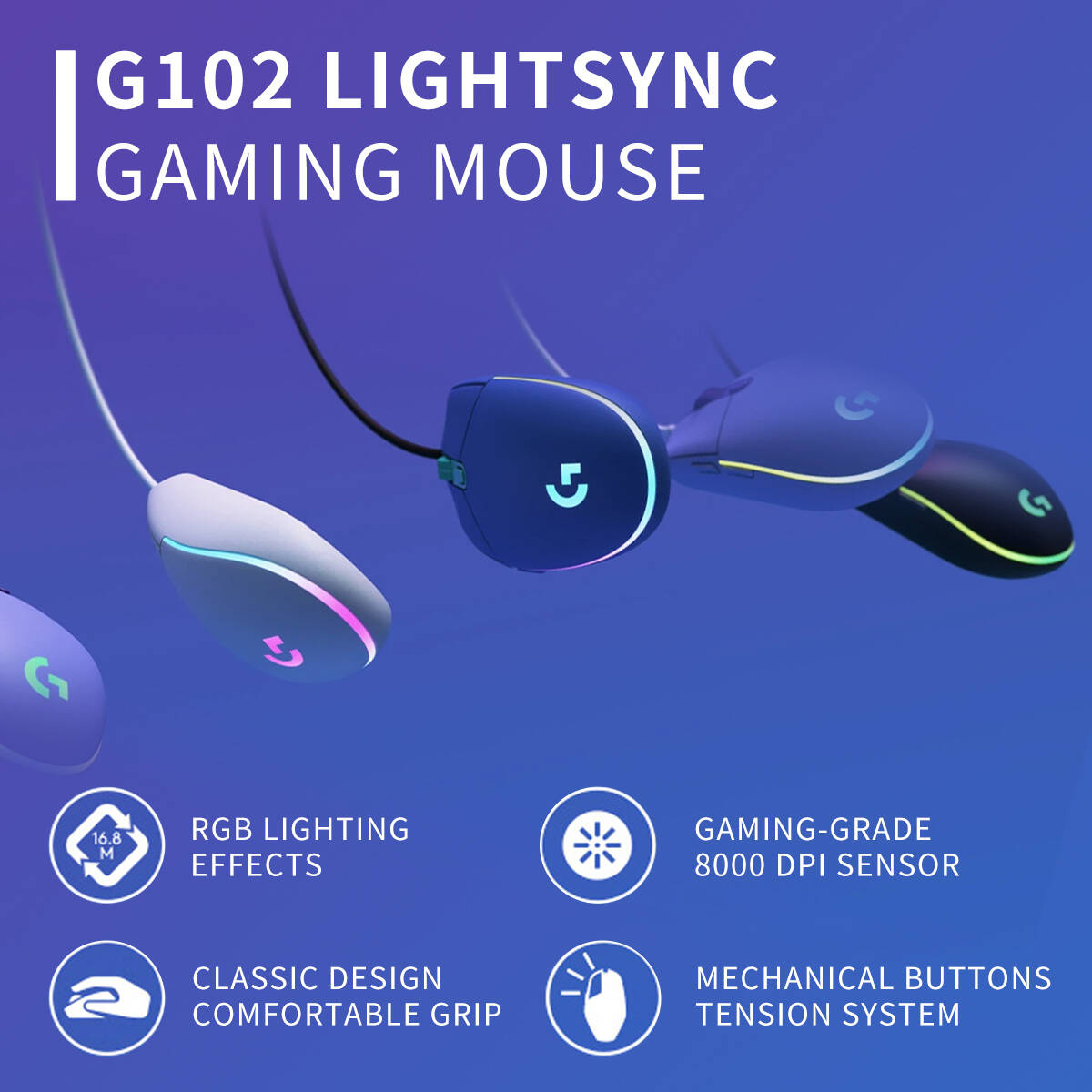 로지텍 G203 유선 RGB 게이밍 마우스, 8000  - Pc Gaming Logitech 리뷰 및 가격