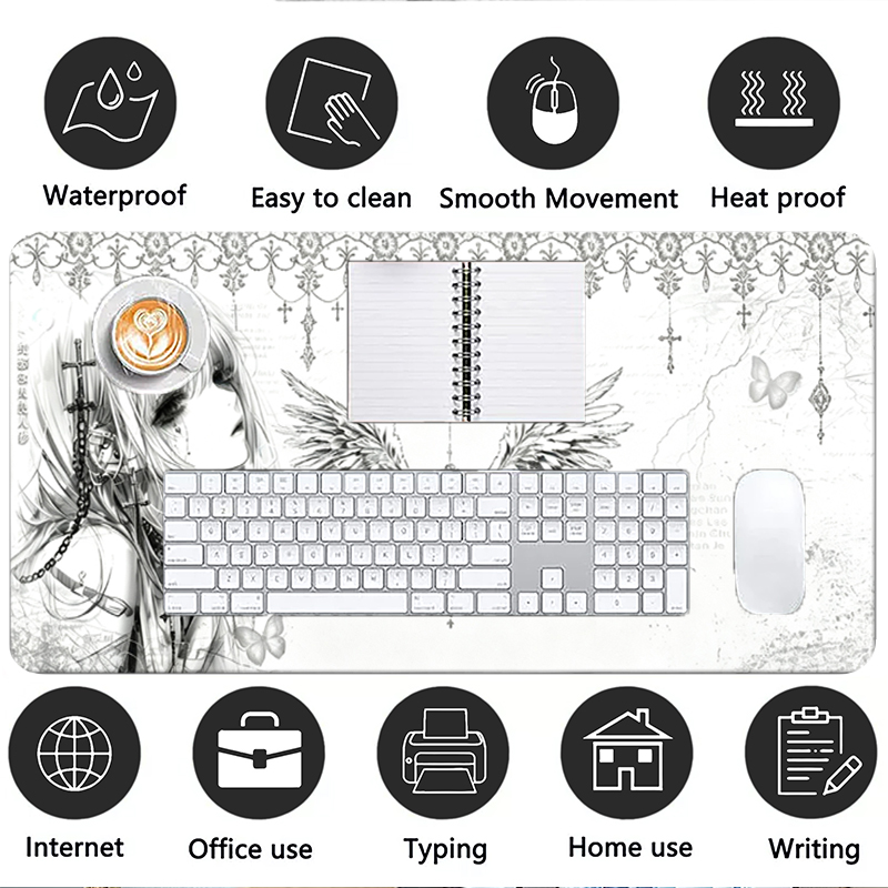 가죽 마우스 패드 블랙 화이트 애니메이션 미학 천사 소 - Gaming Desk Mat 리뷰 및 가격
